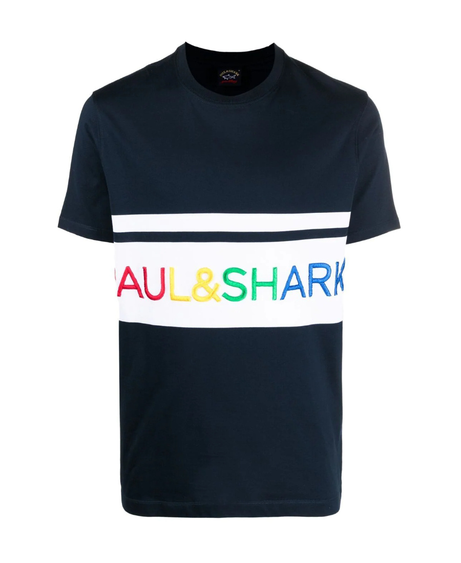 Shop Paul & Shark Embroidered-logo T-shirt In Black