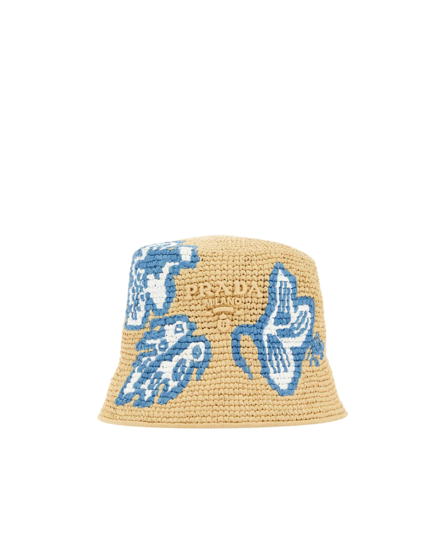 Prada Raffia Bucket Hat In Nude