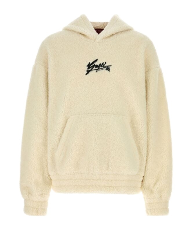 Gucci Hooded Teddy Sweatshirt Kangaroo Pocket In Neutral