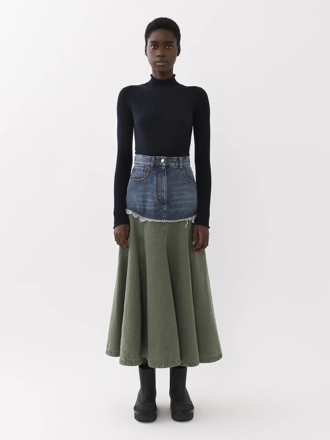 Chloé Blue & Green Flared Maxi Skirt In Green