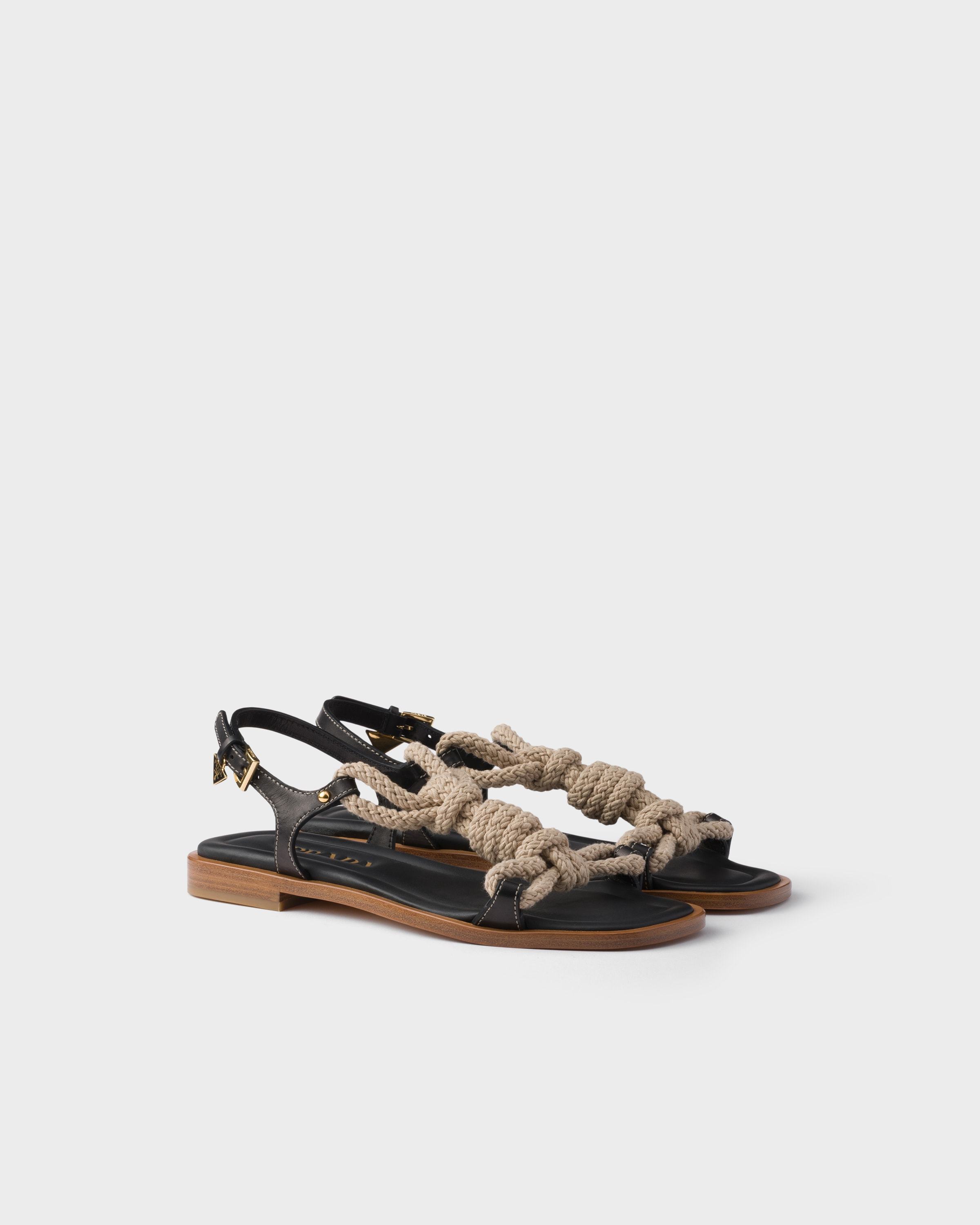 Prada Fabric And Leather Sandals With Rope Detail In Black