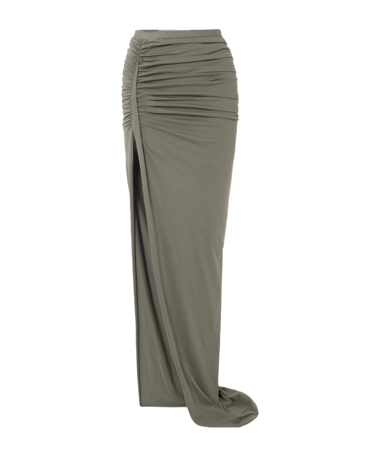 Rick Owens Edfu Asymmetric Ruched Cotton-jersey Maxi Skirt In Green