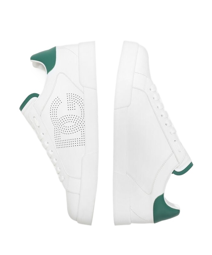 Dolce & Gabbana White And Black Leather Sneakers In White
