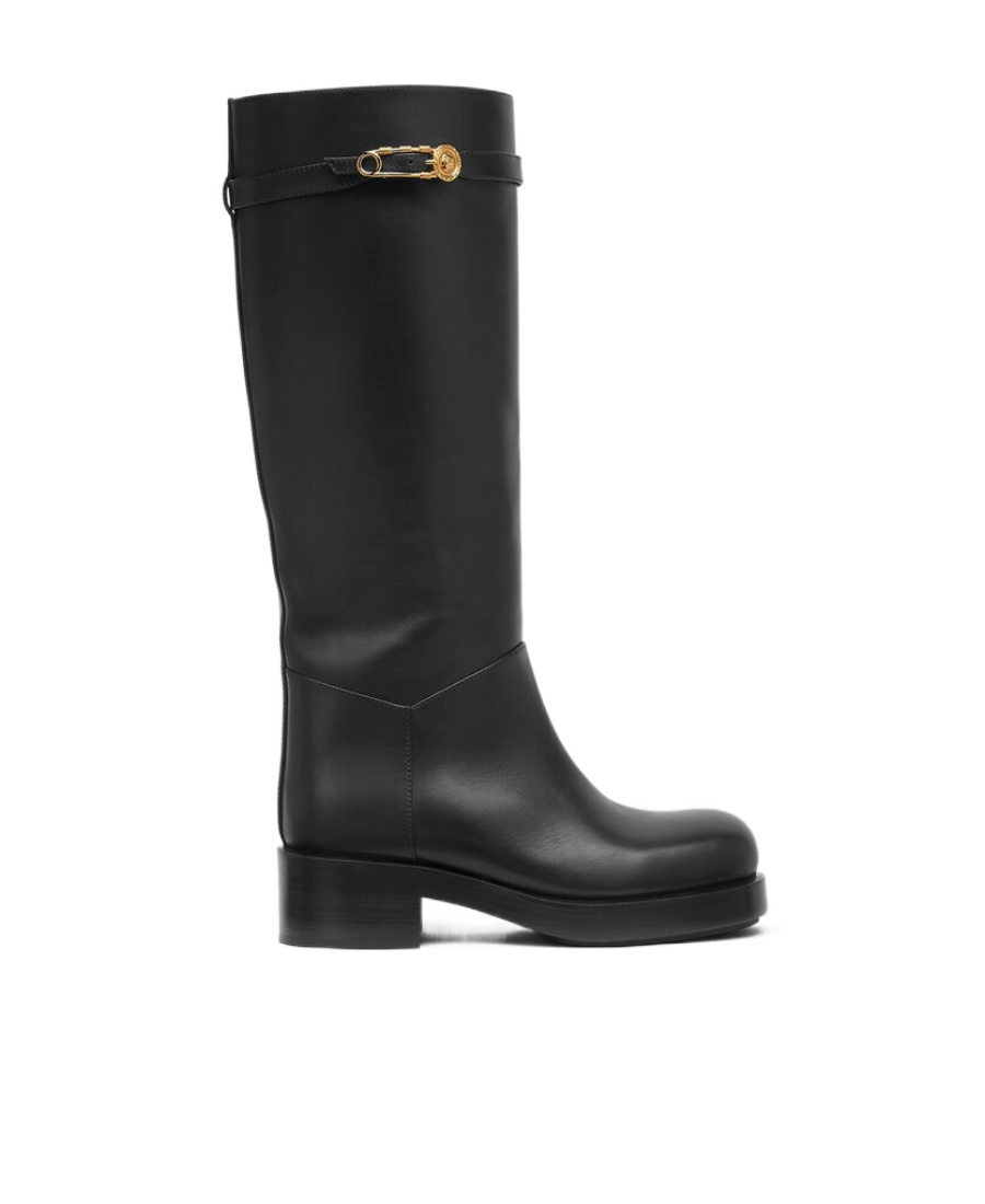 Versace Black High Boots With '95 Medusa Detail In Black