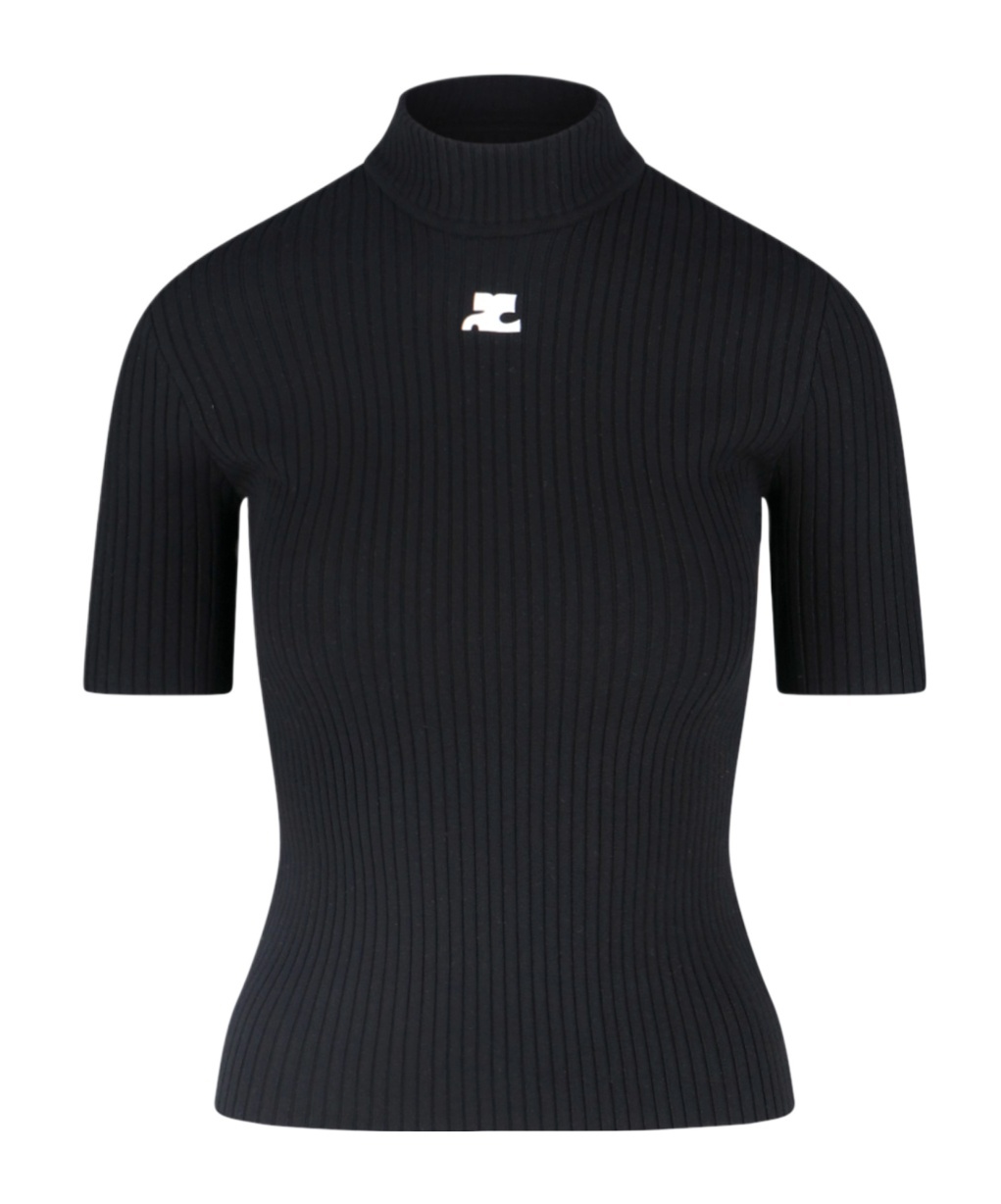 Courrèges Logo-print Knitted Top In Black