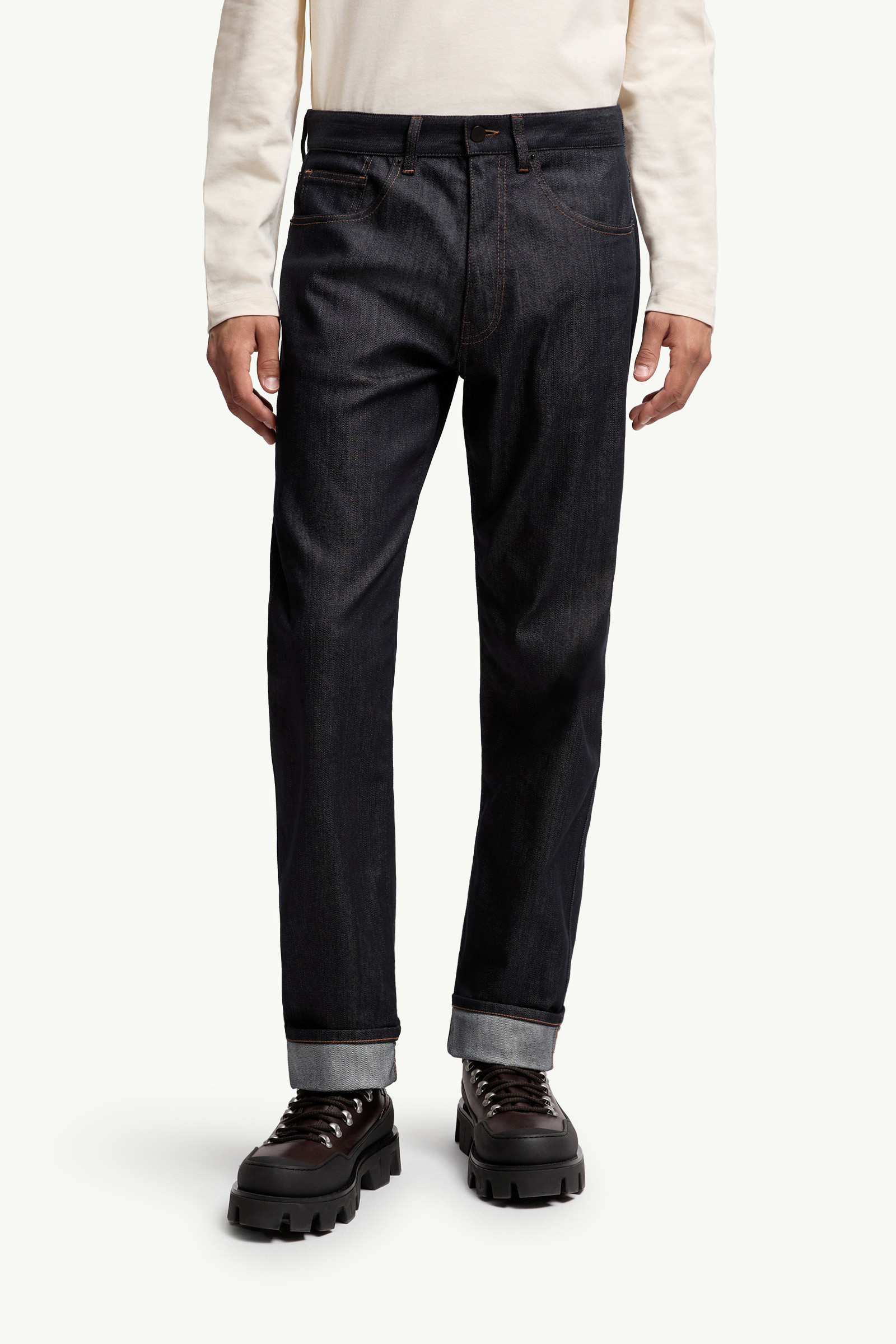 Moncler Kids Embroidered Straight-leg Denim Jeans In Blue
