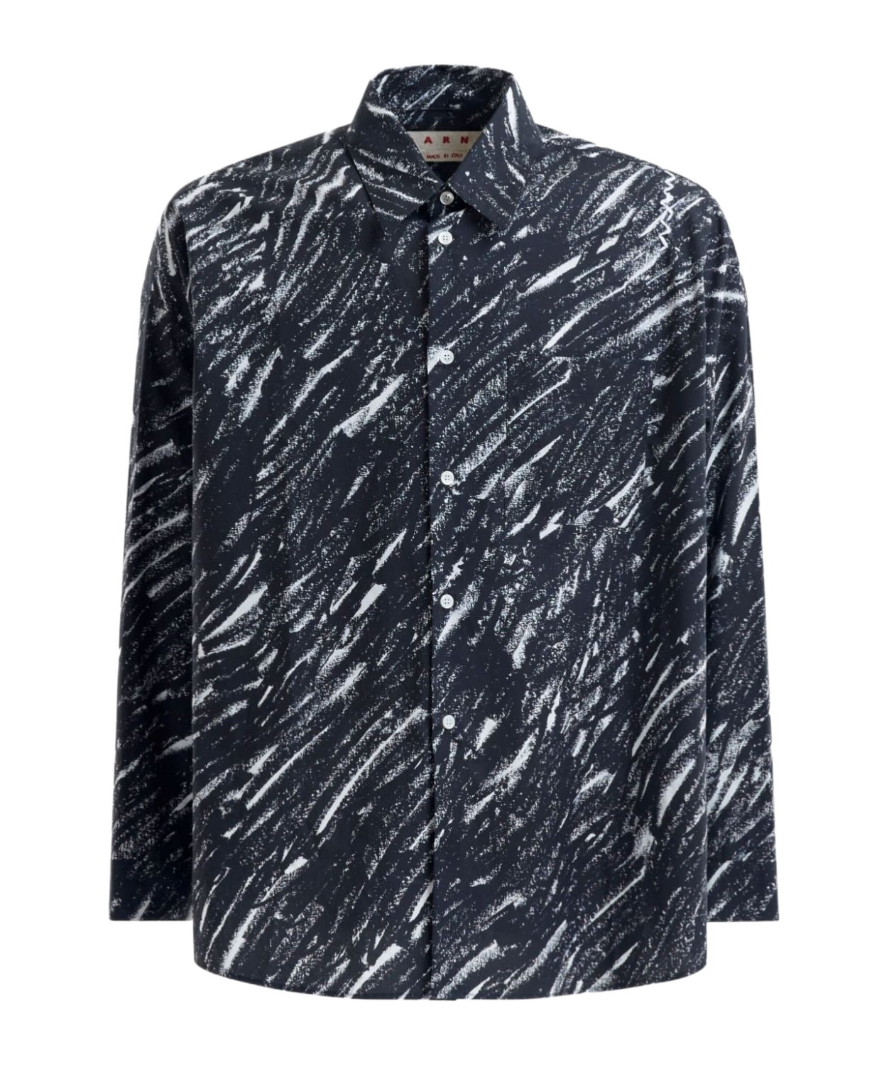 Marni Flocked Denim Oversized Shirt With Crayon Print In Black