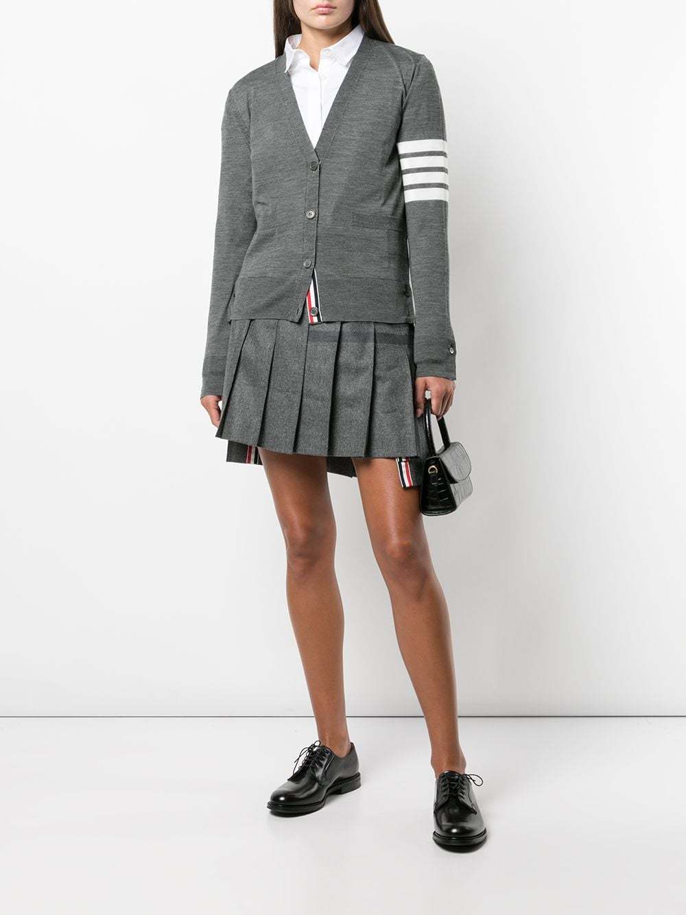 Thom Browne 4-bar Merino Wool Cardigan In Gray