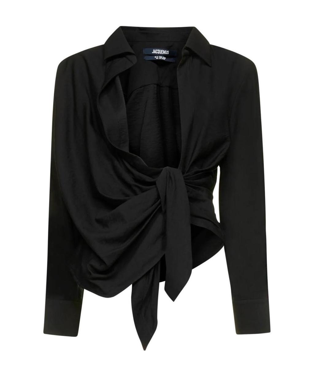 Jacquemus Les Sculptures Relaxed Bahia Shirt With Bow In Black