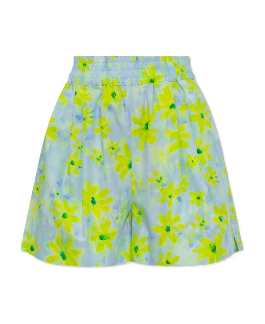 Marni Watercolour Floral-pattern Cotton Shorts In Green