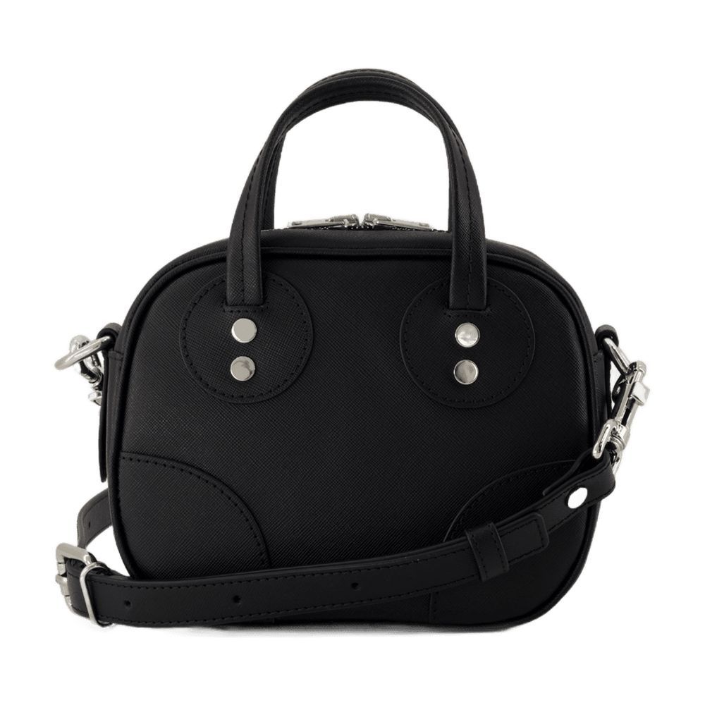 Maison Kitsuné Structured Cowhide Leather Shoulder Bag With Silver-tone Accents In Black