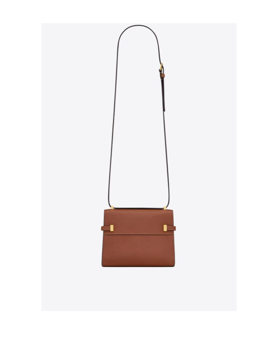 Saint Laurent Manhattan Mini Crossbody Bag In Aged Vegetable-tanned Leather In Brown