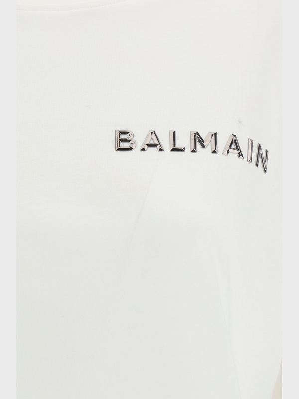 Balmain Logo-embellished Crop T-shirt In White
