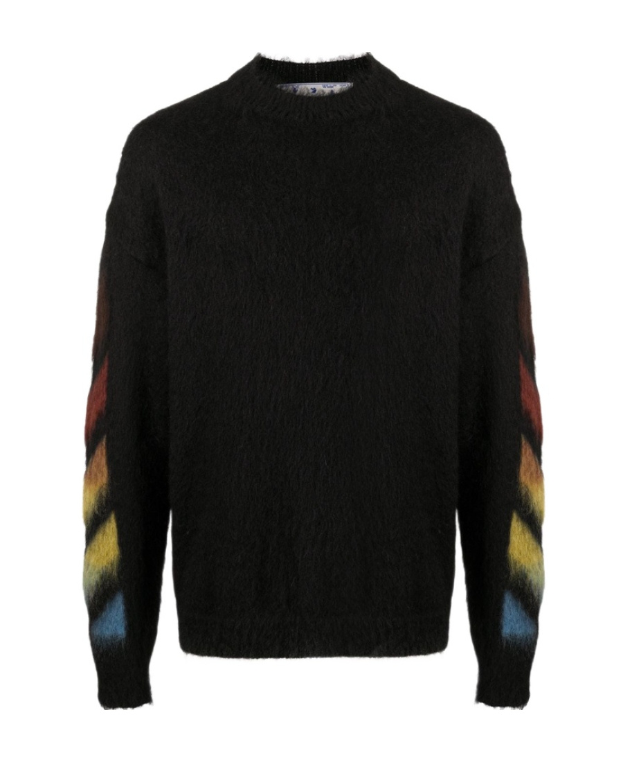 Off-white Brushed Wool Crew-neck Sweater With Contrasting Logo In Black