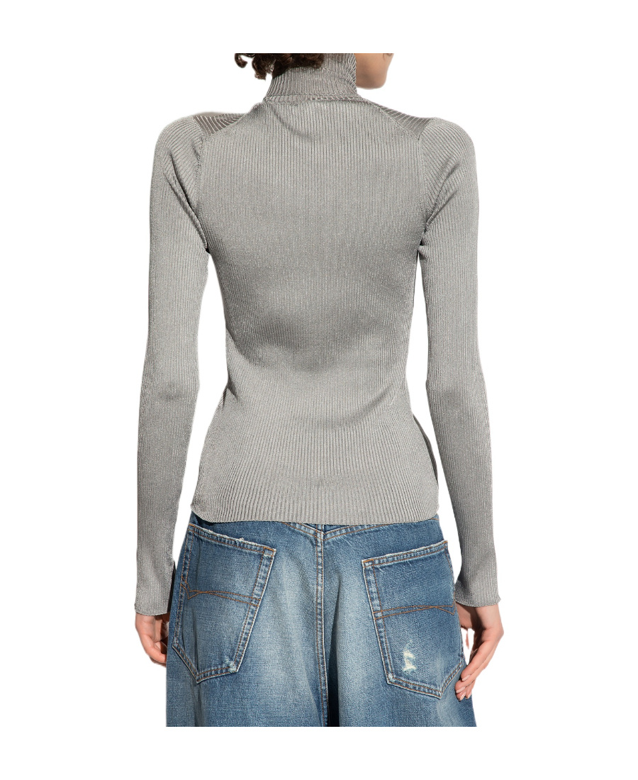 Balenciaga Logo Ribbed Knit Jumper In Gray