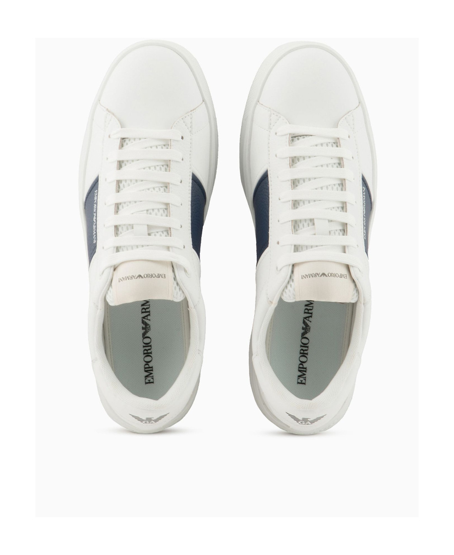 Emporio Armani Calf Leather Grained Texture Sneakers In White