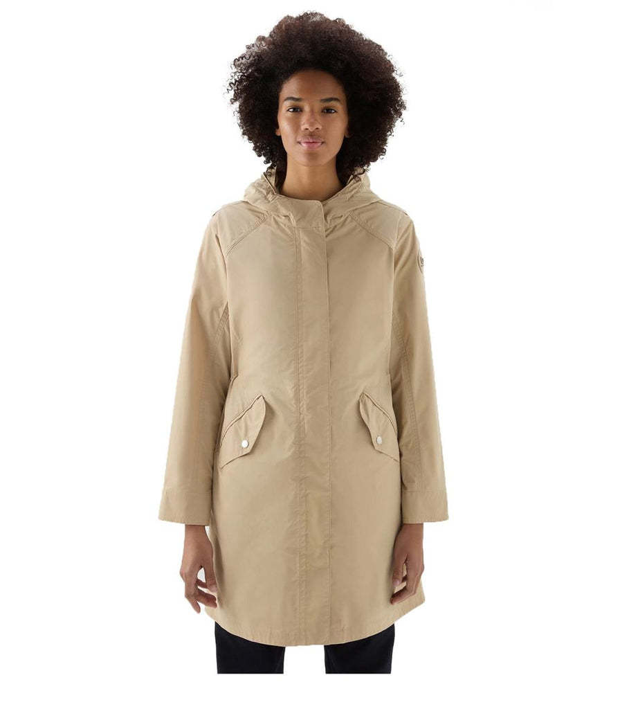 Woolrich Logo Hooded Coat In Nude