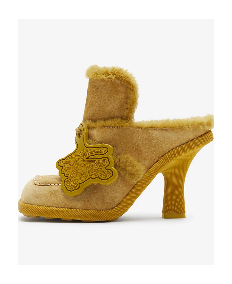 Burberry Highland Shearling-trim Suede Mules In Brown