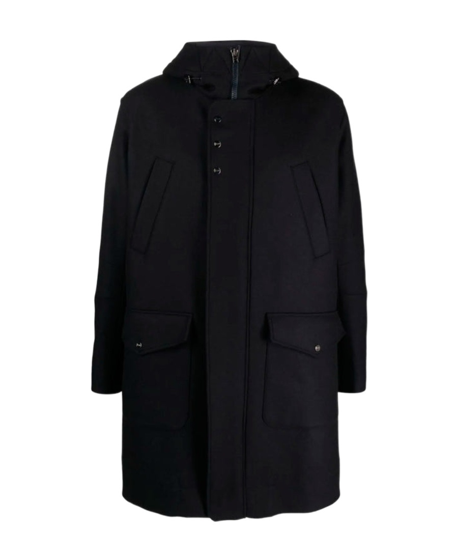 Herno Logo-plaque Fine-ribbed Parka Coat In Black