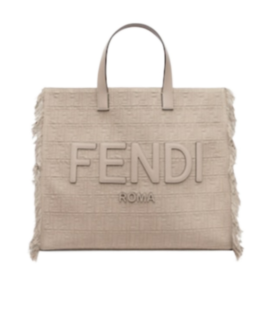 Fendi Large Ff Jacquard Fringed Tote Bag In Nude