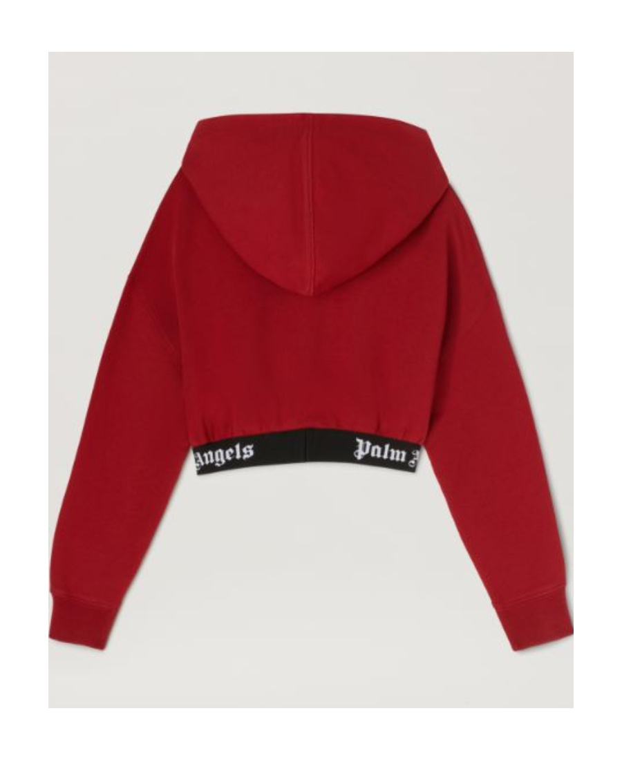 Palm Angels Cropped Logo-band Hoodie In Red