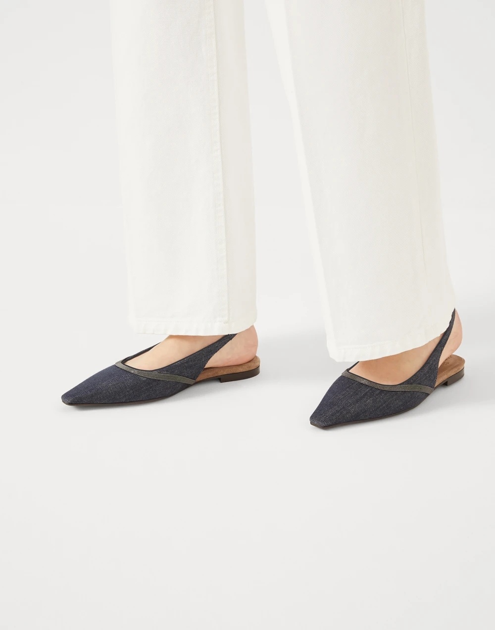 Brunello Cucinelli Monili Pointed Toe Slingback Flat In Blue