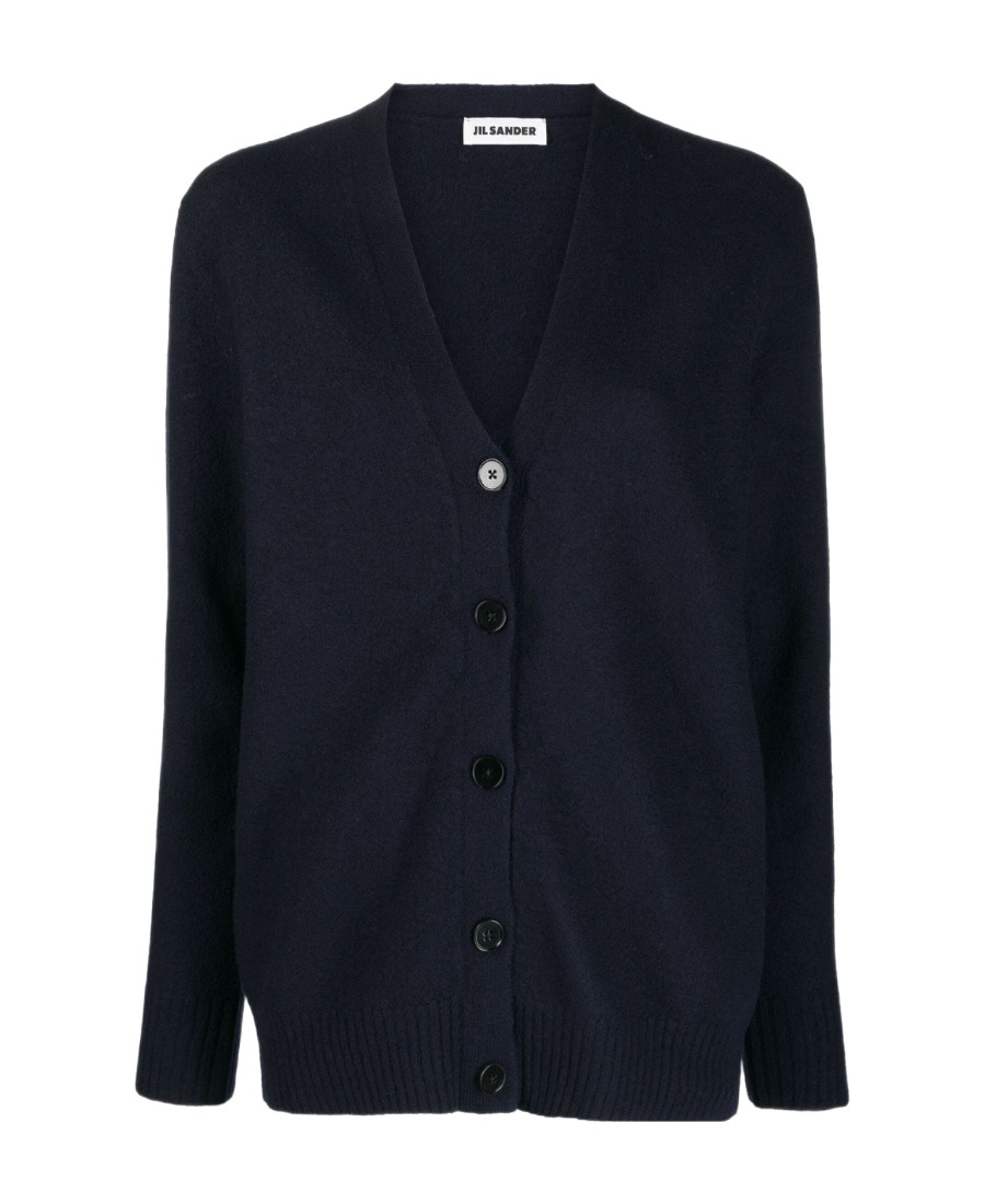 Jil Sander Ribbed Wool V-neck Cardigan In Blue