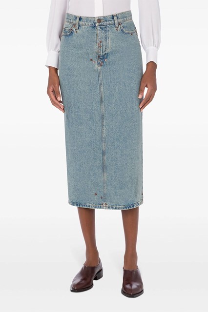 Moschino Women Rivets Denim Skirt In Blue