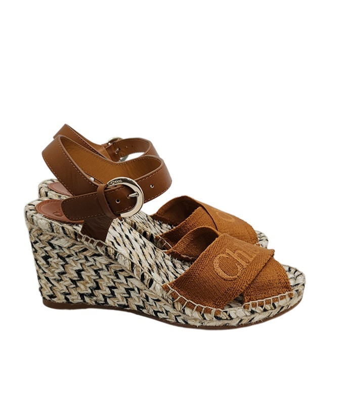 Chloé Logo Wedge Sandals In Brown