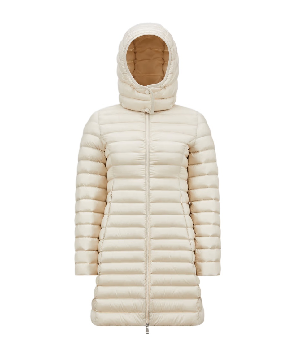 Moncler Igelong Hooded Long Down Jacket White In Nude