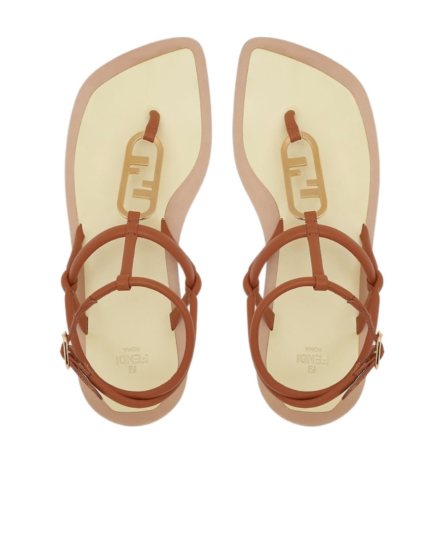 Fendi Ff-plaque Strappy Sandals In Brown
