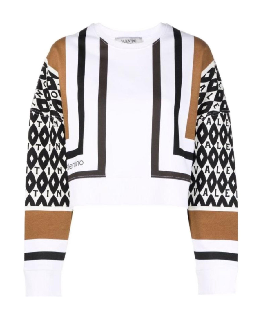 Shop Valentino Printed Cropped Sweatshirt In White