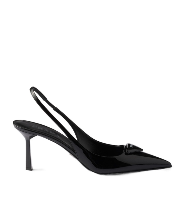 Prada Leather Pumps Glossy Finish Kitten Heel Pointed Toe In Black