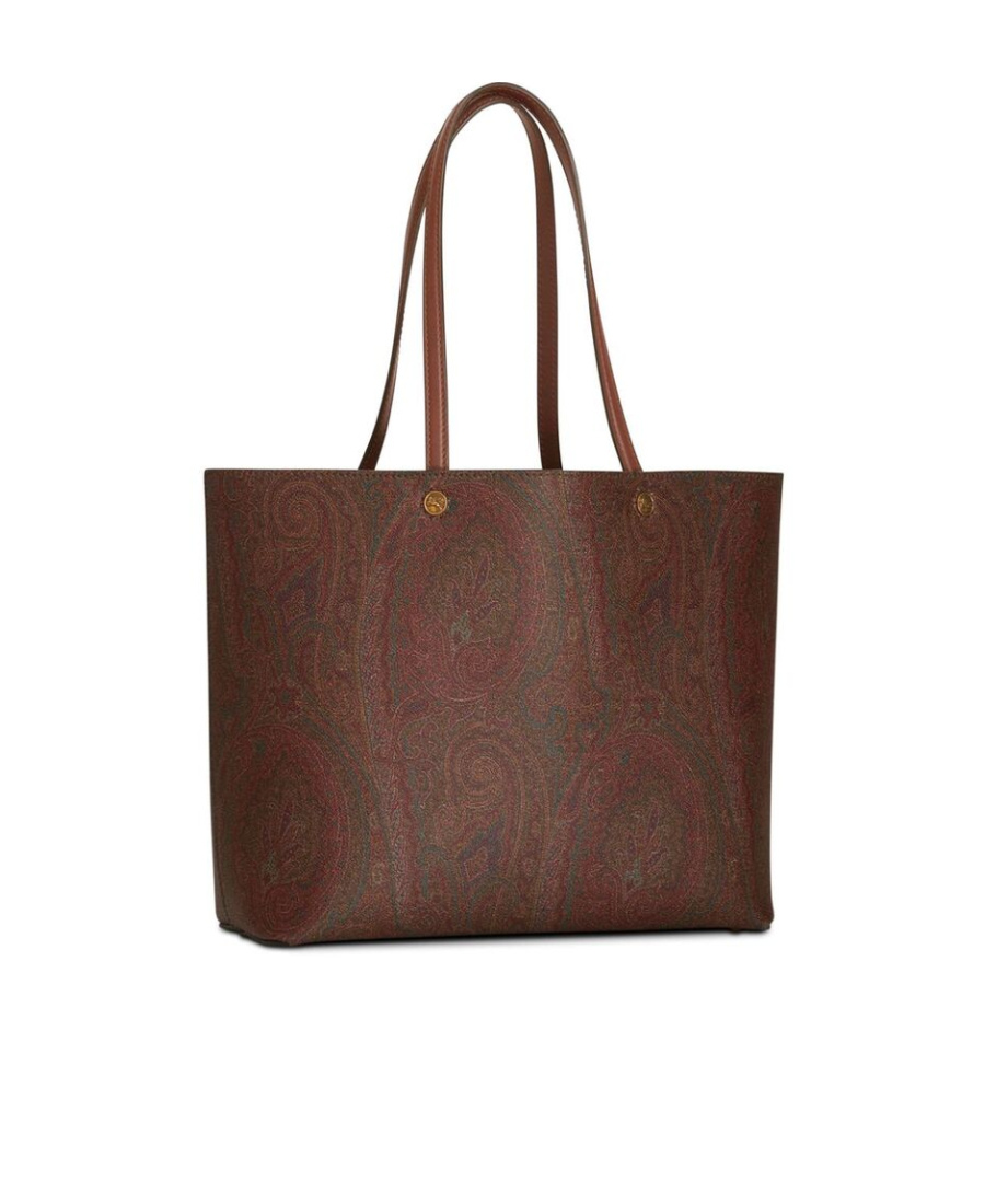 Etro Medium Canvas Shopping Bag With Paisley Pattern In Brown