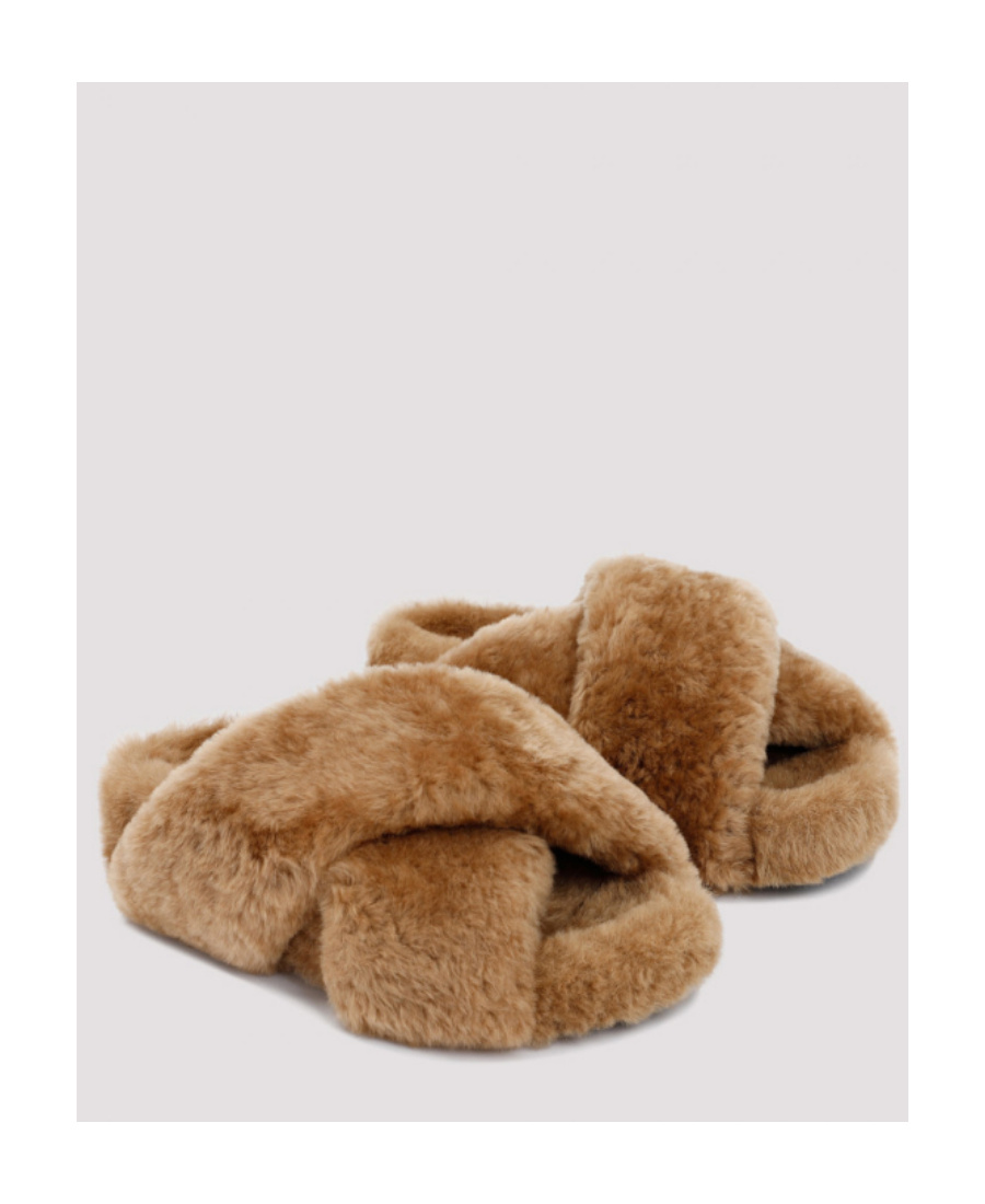 Jil Sander Crossover-strap Shearling Mules In Brown