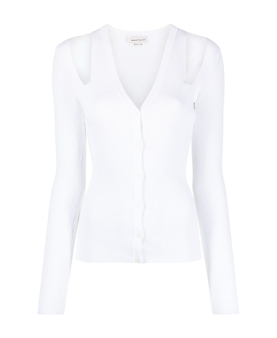 Alexander Mcqueen Cut-out Cardigan In White
