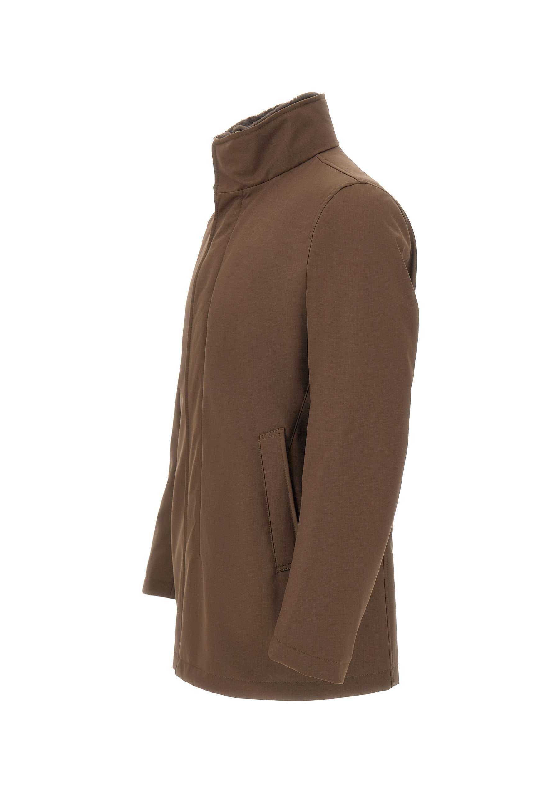 Herno Carcoat In Woolen Melange Twill In Brown