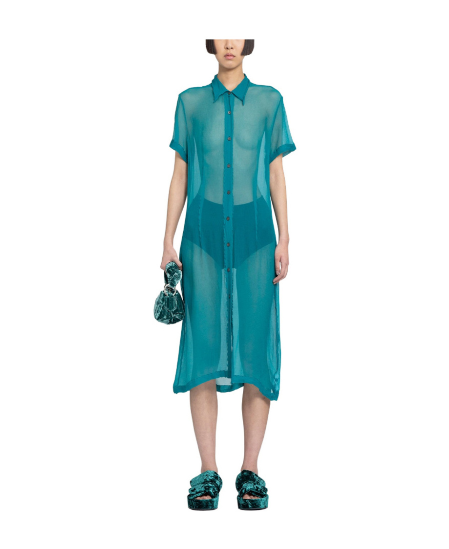 Dries Van Noten Semi-transparent Button-up Shirt Dress In Green