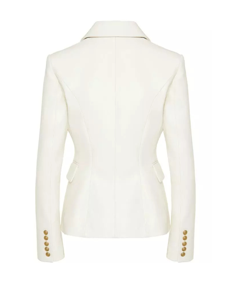 Balmain White Double-breasted Jacket With Peak Lapels And Logo Buttons In Fabric Women In White