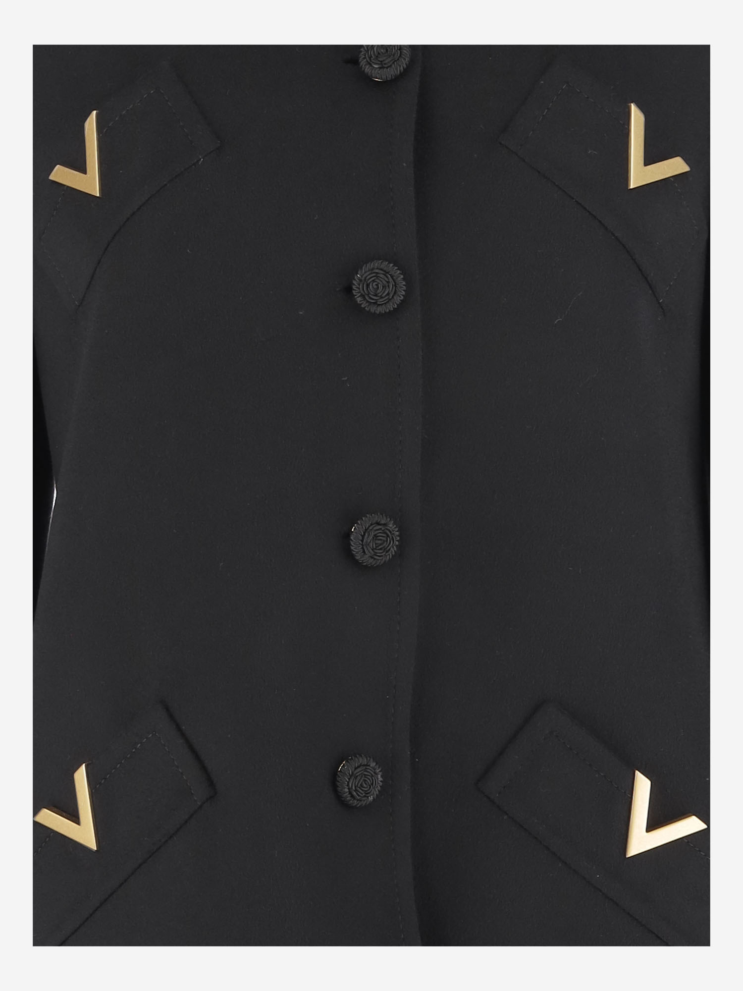 Valentino V-shaped Gold-tone Button Coat In Black