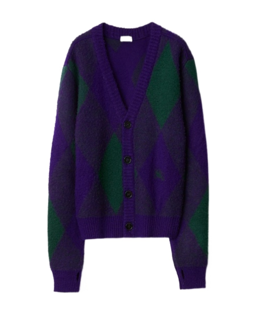 Burberry Woman Two-tone Wool Cardigan In Purple