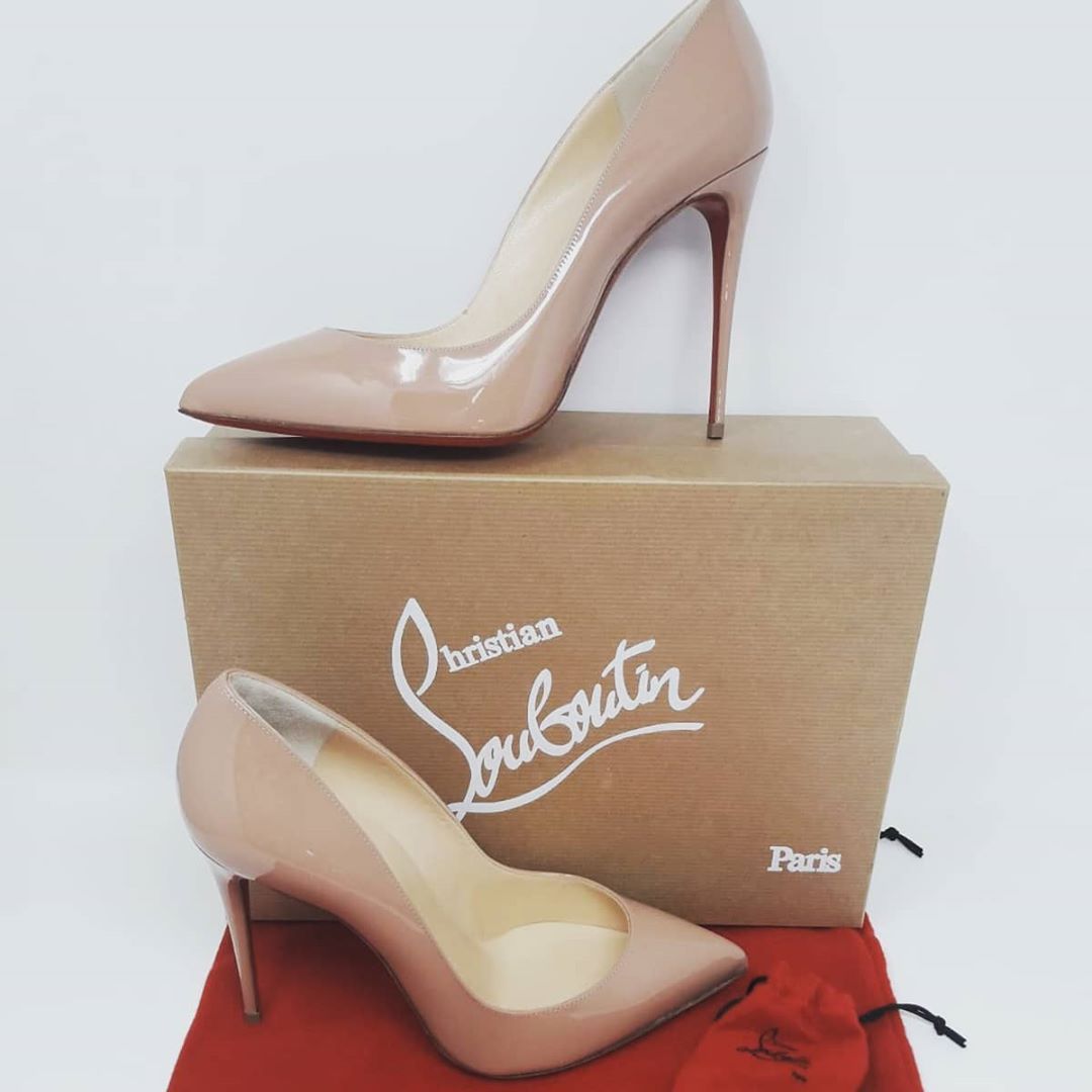 Christian Louboutin Sporty Pointed Toe Patent Pumps In Nude