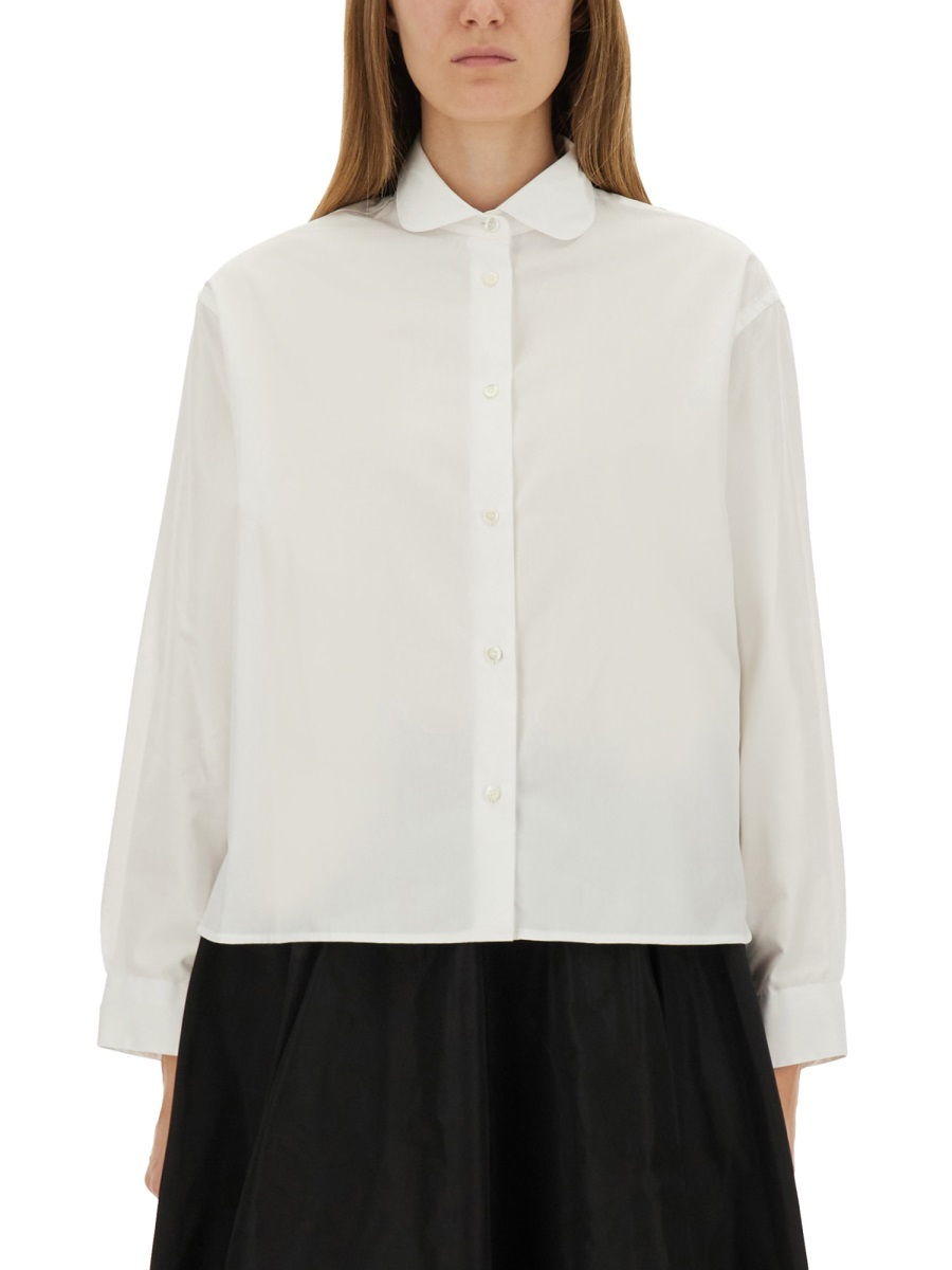 Aspesi Striped Curved Hem Blouse In White