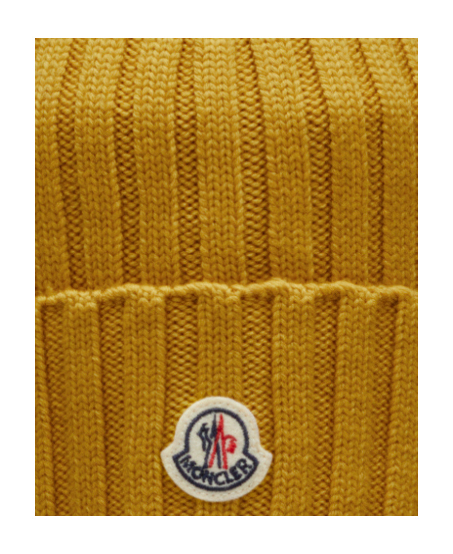 Moncler Logo-patch Wool Beanie In Brown