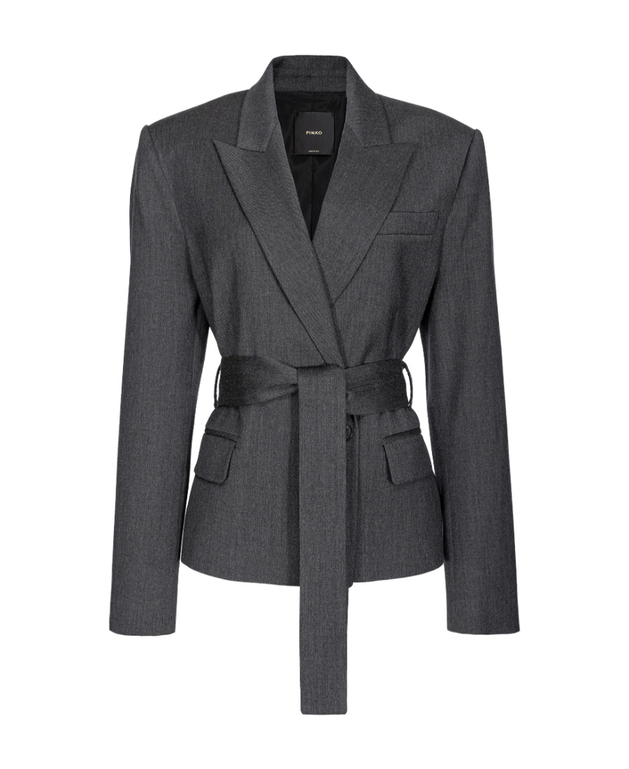Pinko Tie-waist Wool-blend Blazer In Black