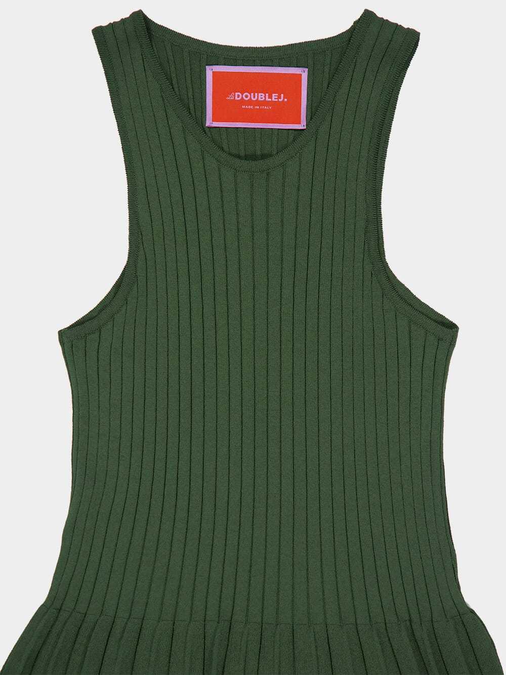 La Doublej Ribbed Pleated Maxi Dress In Green