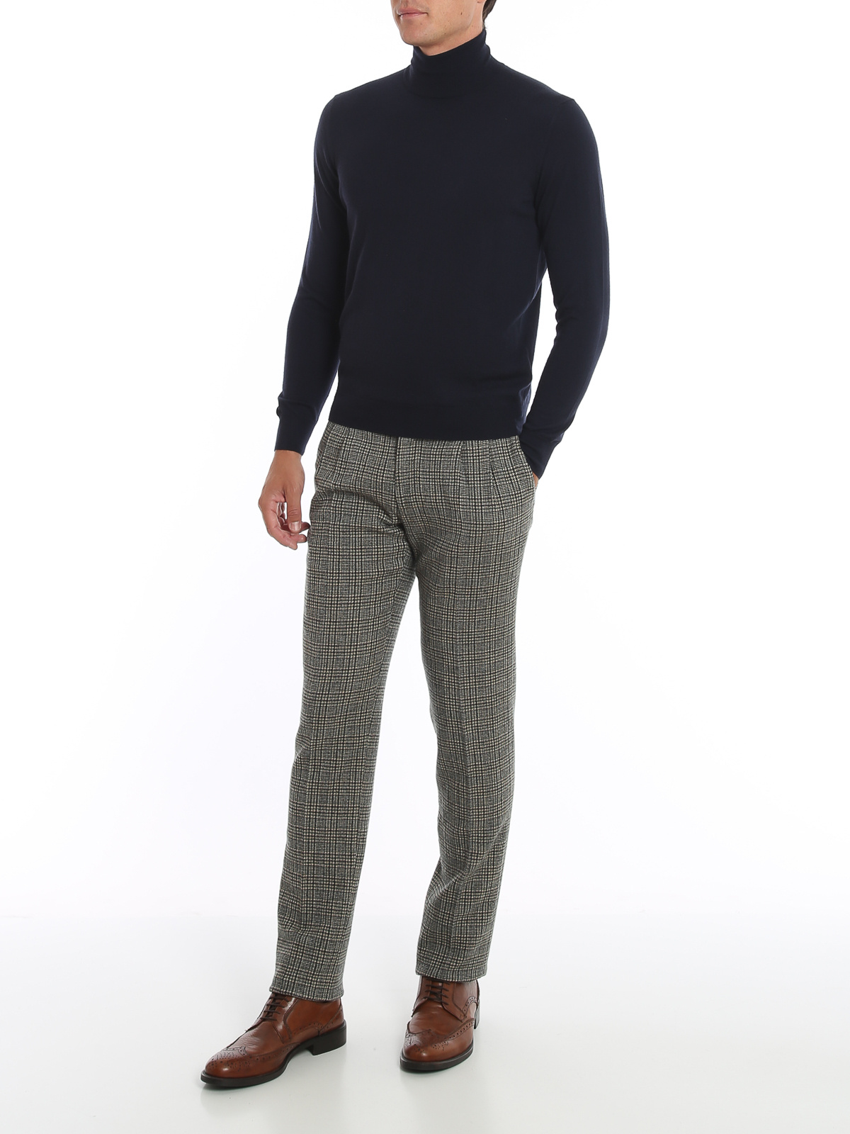 Drumohr Man Turtleneck Midnight Blue Size 48 Lambswool In Black