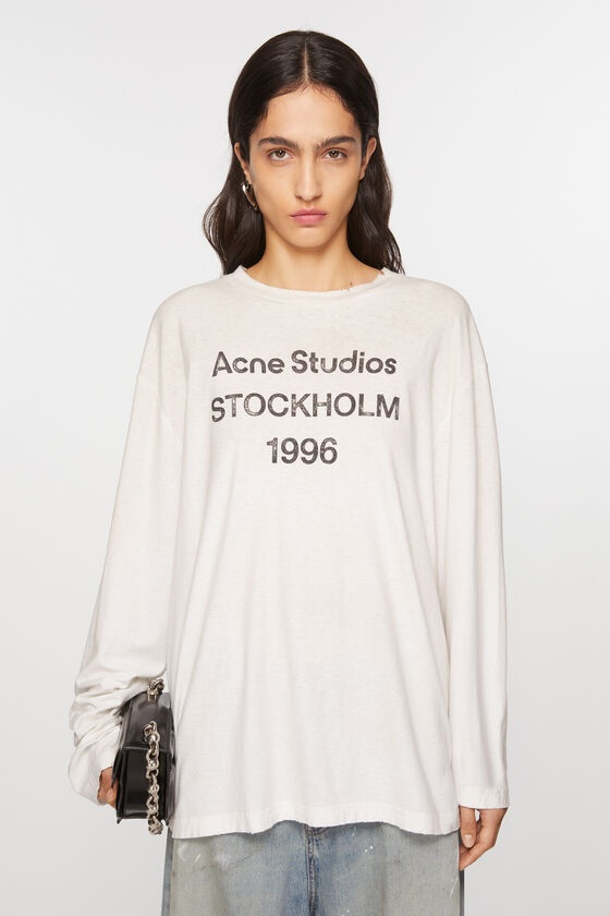 Acne Studios Mens Distressed Long-sleeve Logo T-shirt In White