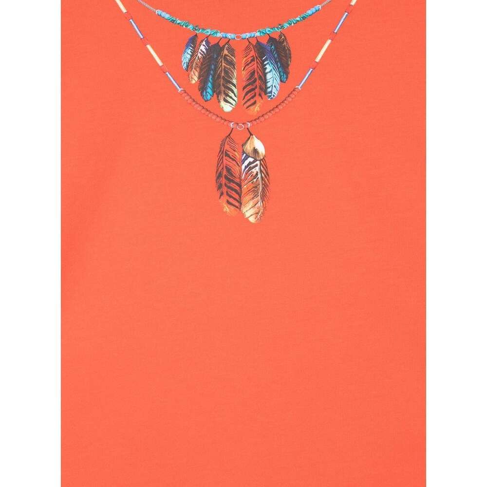 Shop Marcelo Burlon County Of Milan Feather-necklace Print T-shirt In Orange