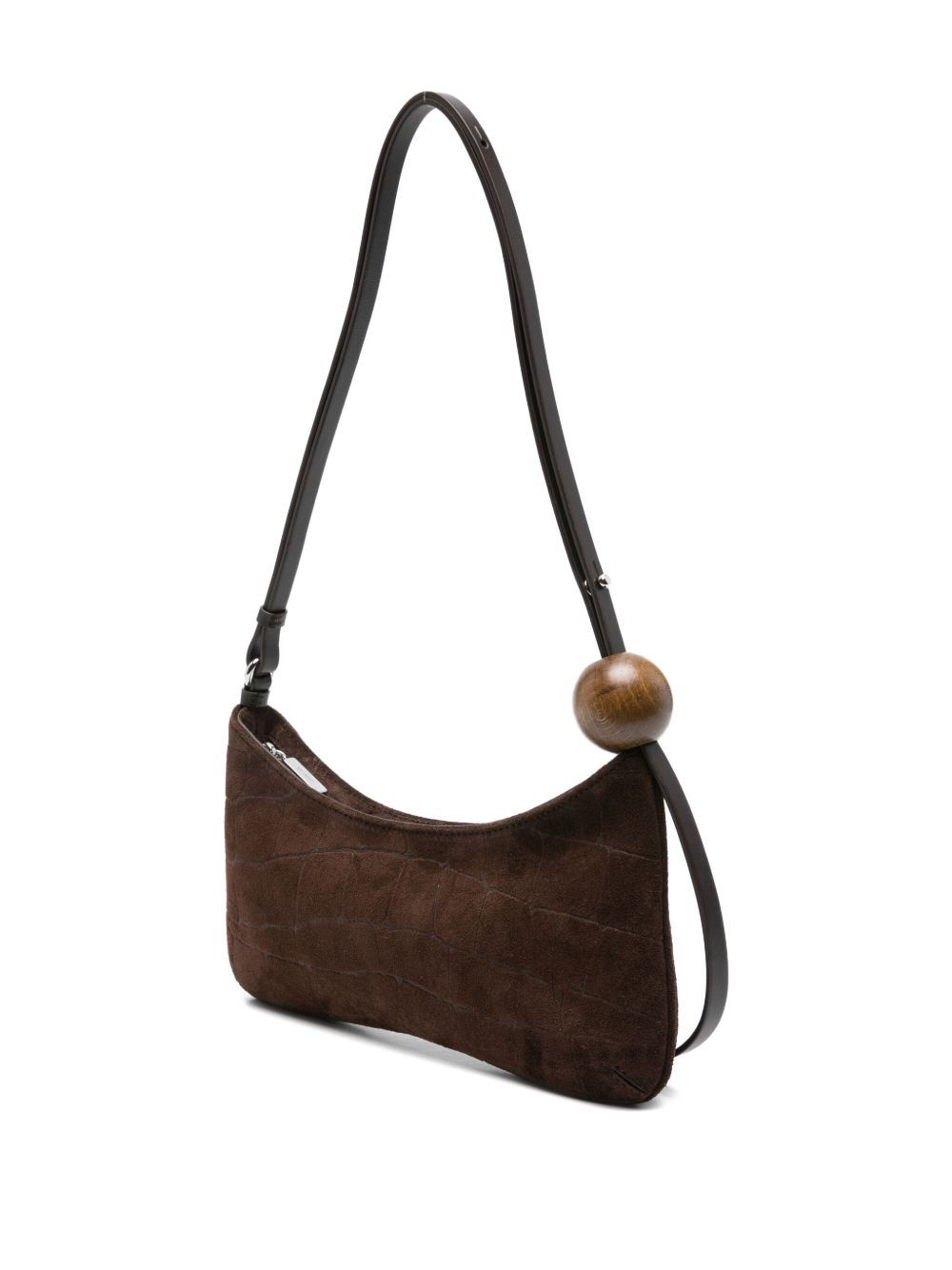 Jacquemus Le Bisou Perle Embellished Leather-trimmed Croc-effect Suede Shoulder Bag In Brown